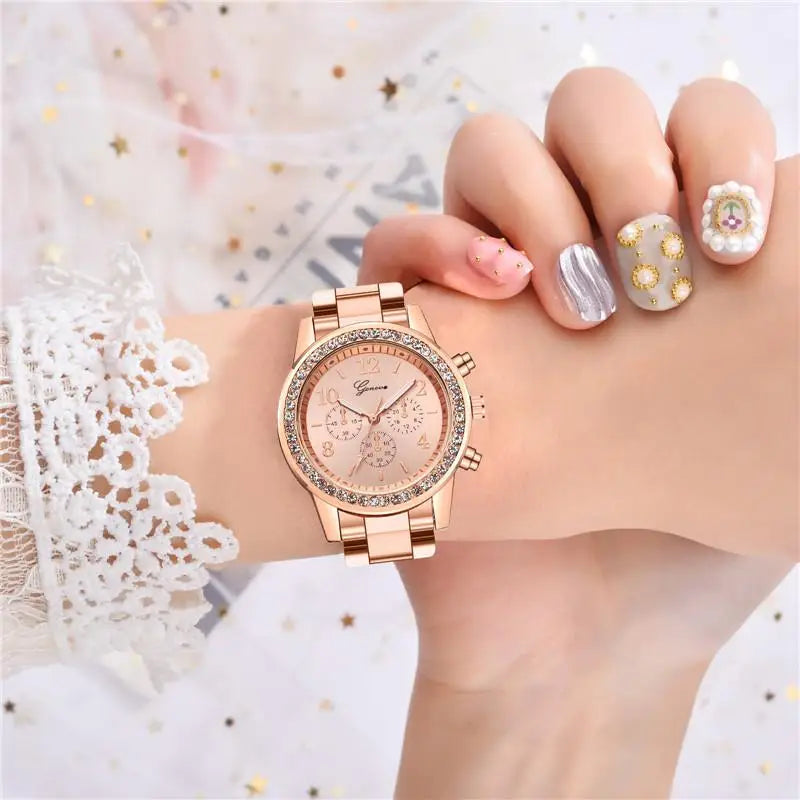 Women Gift Set, Luxury Commerce Steel Strap, Fashion Hundred Quartz Watch, Bracelet, Two Pieces, Suitable as Gift 2