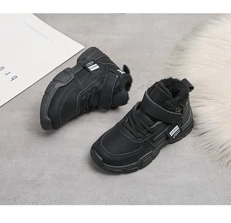 2025 Winter New Children's Boots Boys Plus Cashmere Thicken Warm Snow Boots Girls Fashion Non-slip Outdoor Boots Student Shoes