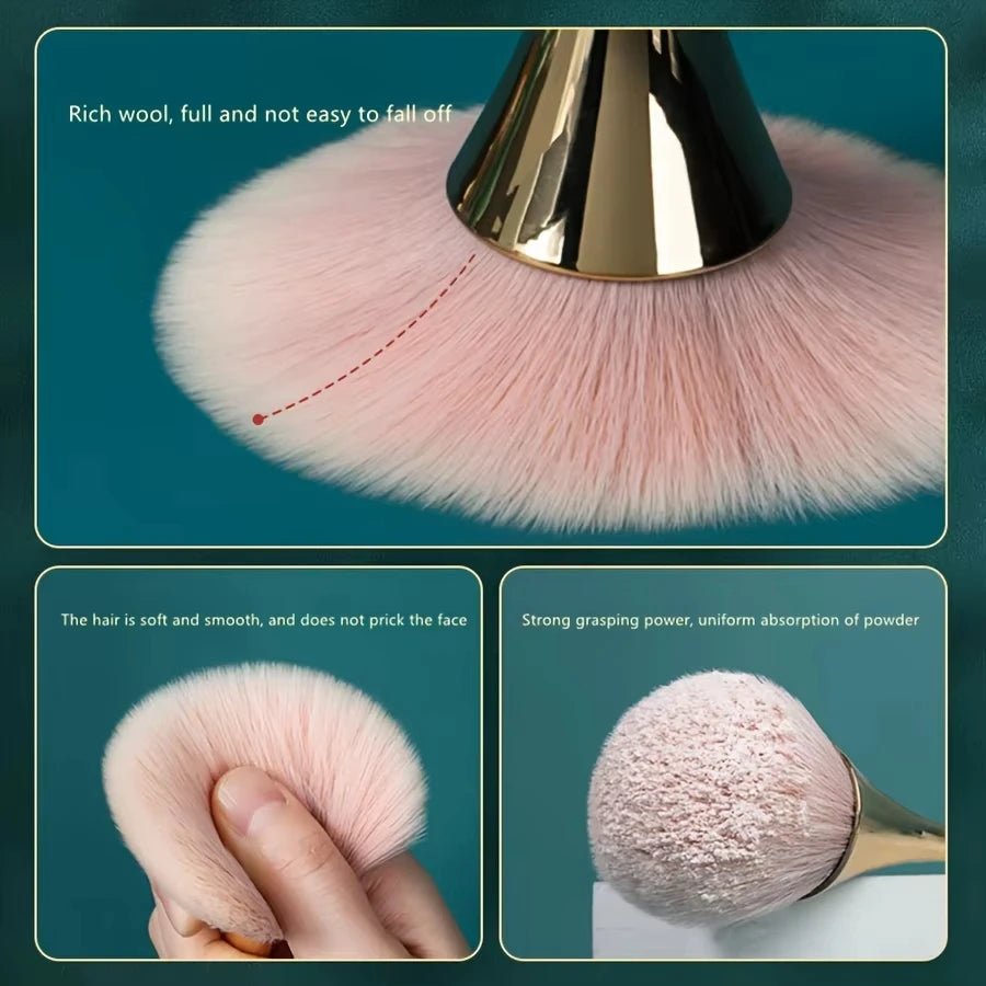 Rose Golden Fan Makeup Brush, Cosmetic Brush Loose Powder, Highlighting Brush Blush - Soft Hair Makeup Fixing