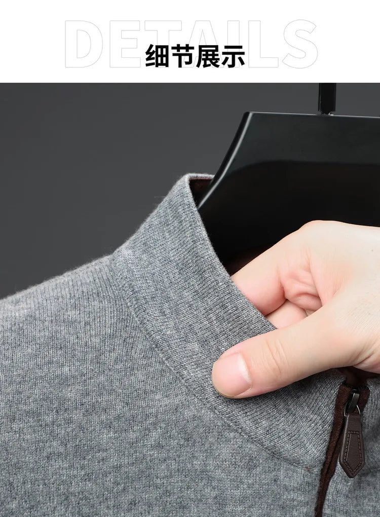Cashmere Wool Classsic Sweater Men Autumn Winter Warm Knitting Clothes Long Sleeve  Sheep Wool Zipper Sweater Top Pullovers