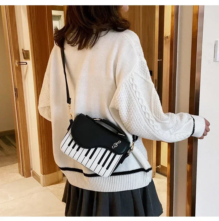Piano Shape Flap Shoulder Bag Creative PU Leather Portable Handbag Detachable Strap Crossbody Novelty Bag