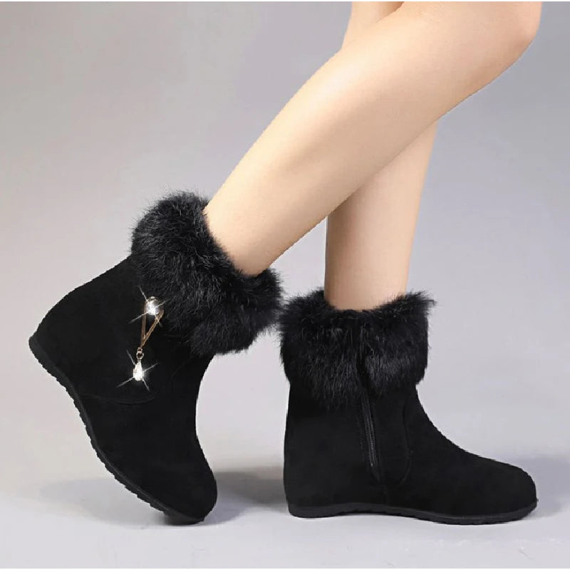 2025 Winter New Style Thickened Platform Snow Boots for Women Fleece-Decorated, Dual-Purpose (Commute & Casual) Warm Ankle Boots