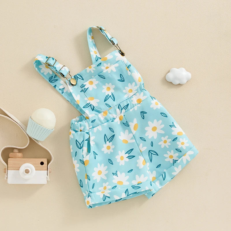 6M-5T Baby Girl Suspender Romper Jumpsuit Straps Daisy Print Overalls Shorts Infant Toddler Summer Fall Clothes