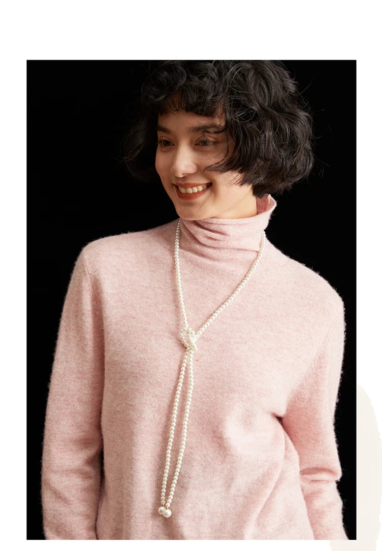 Women's 100% Cashmere Sweater Casual Solid Color Knitted Pullover Loose High Neck Jumper Autumn/Winter Warm Blouse Tops
