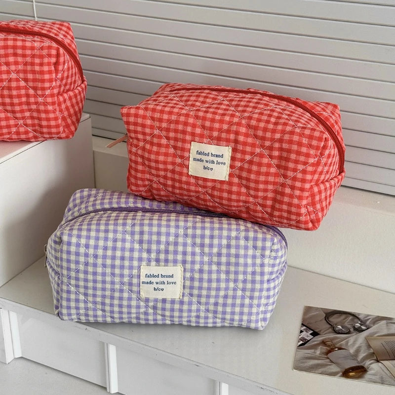 Cute Makeup Bag for Women Portable Travel Small Cosmetic Bags Fashion Plaid Zipper Toiletry Bag Washing Pouch Storage Bags