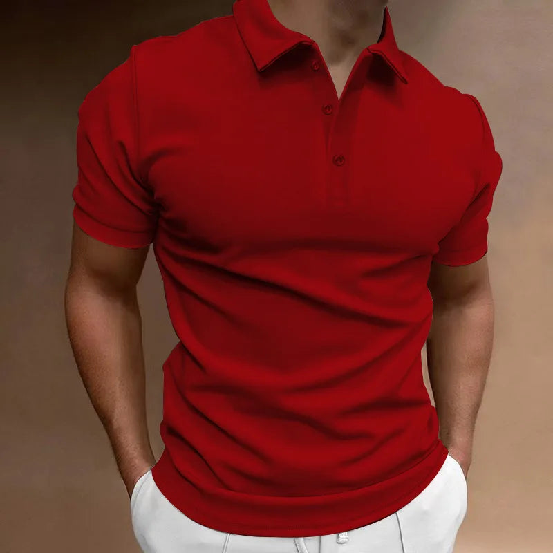 Summer Men's Solid Color Short Sleeve Polo Shirt Casual Slim Lapel Button Top T-Shirt