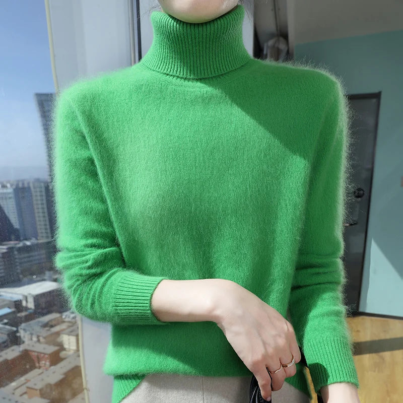 100% Mink Cashmere Top-Lapel Women Sweater Long-sleeves Fashion High-elasticity Sexy Winter Knitted Pullover Girl Tops 2024