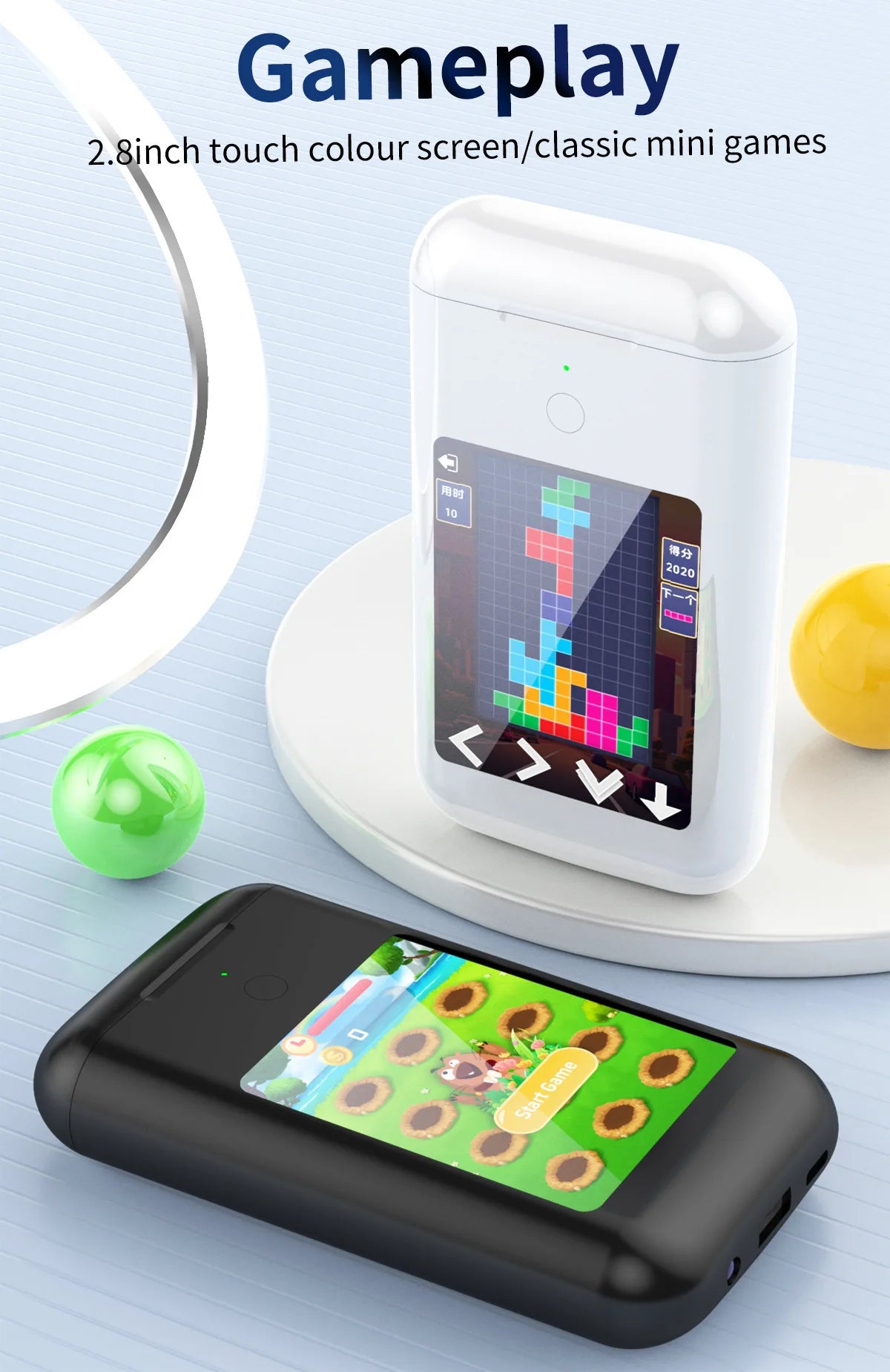 Wireless Bluetooth 5.2 Earphones 2.8-inch Multimedia Smart Touch Screen ANC Earbuds Flashlight 5000mah Power Bank Hiking Headset