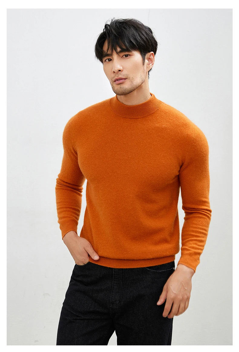 100% Pure Cashmere Men's Sweater Half High Neck Pullover Youth Business Casual Long Sleeve Jumper Spring/Autumn High-End Jacket