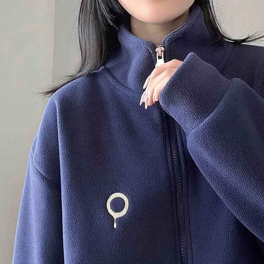 Fleece Jacket for Women in Autumn and Winter New Loose Lamb Wool Sweatshirt for Women Stand-up Collar Small Top