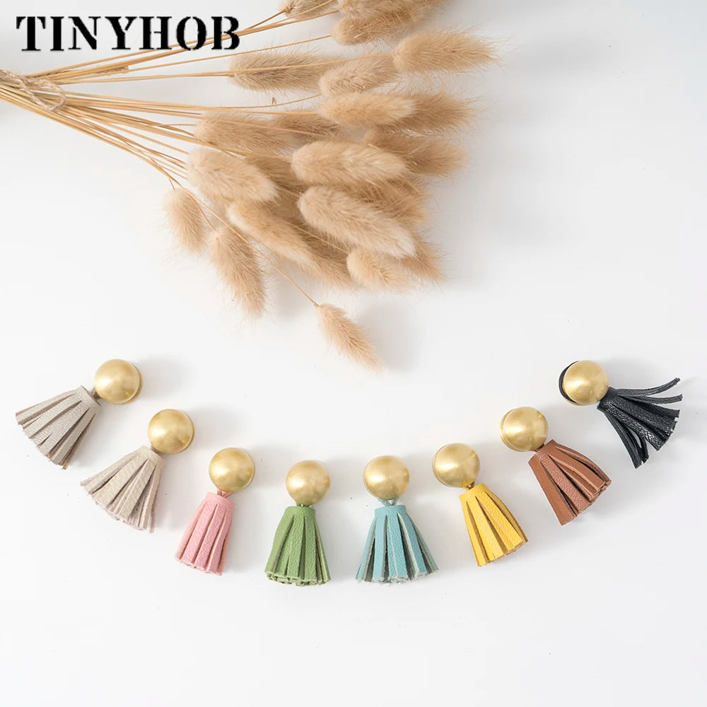 Cute Leather Tassel Knob for Kids Room Pink Cabinet Knobs Wardrobe Dresser Drawer Knobs Kitchen Cupboard  Single Hole