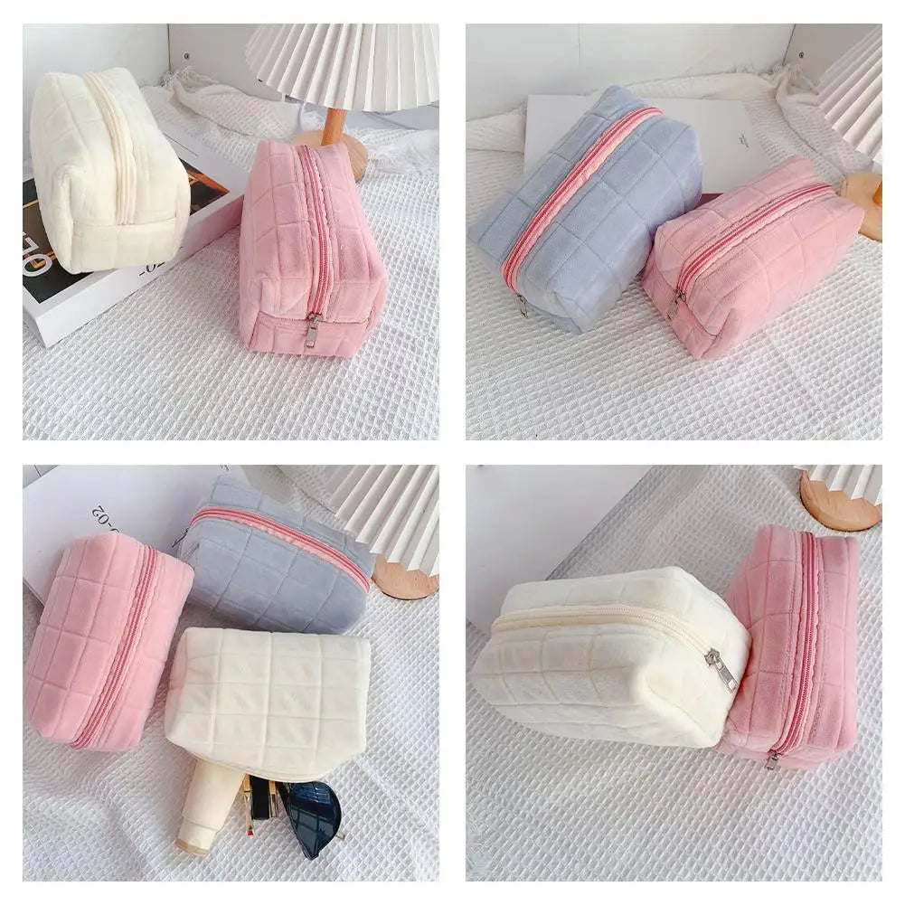 Makeup Bag Pillow Storage High-End Sense Portable Travel Cosmetic Bags Solid Color Zipper Toiletry Bag Washing Pouch Storage Bag