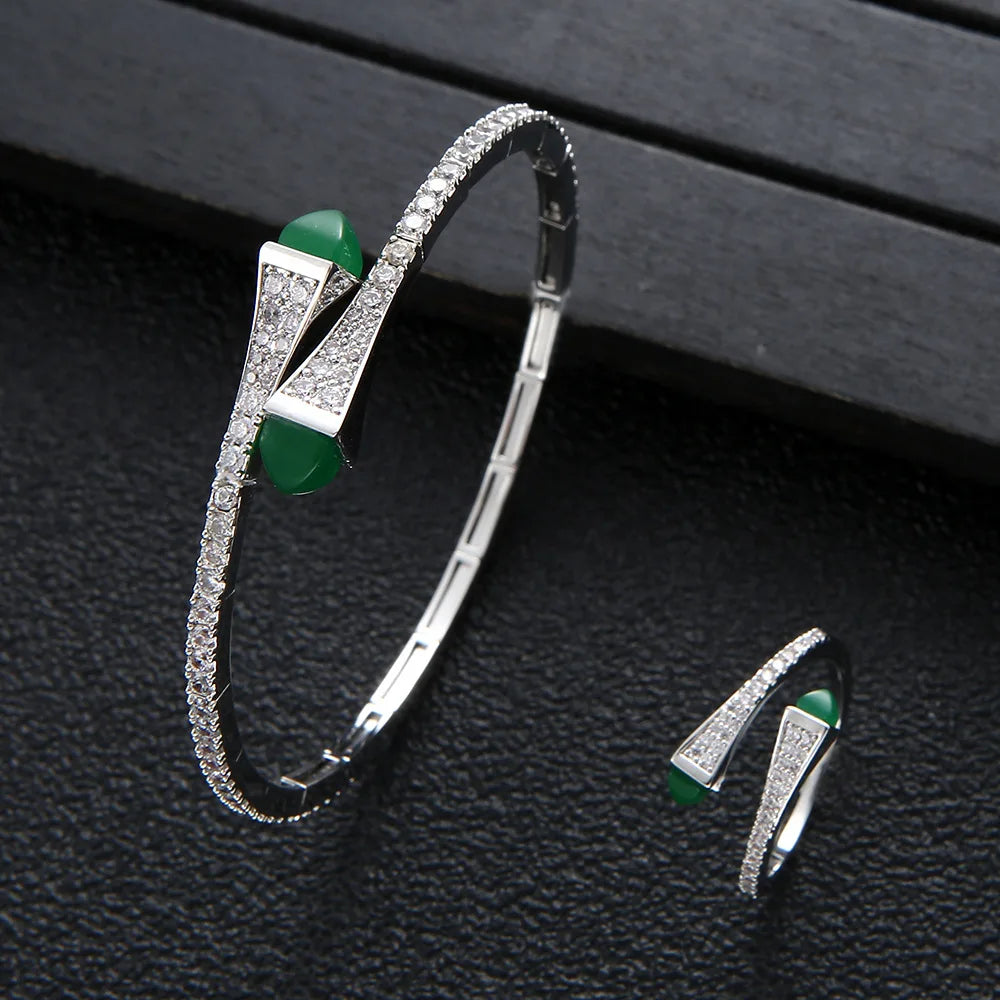 HIBRIDE Trendy Saudi Arabia Bangle Ring Set for Women Bridal Wedding Engagement Jewelry Sets brincos para as mulheres N-971