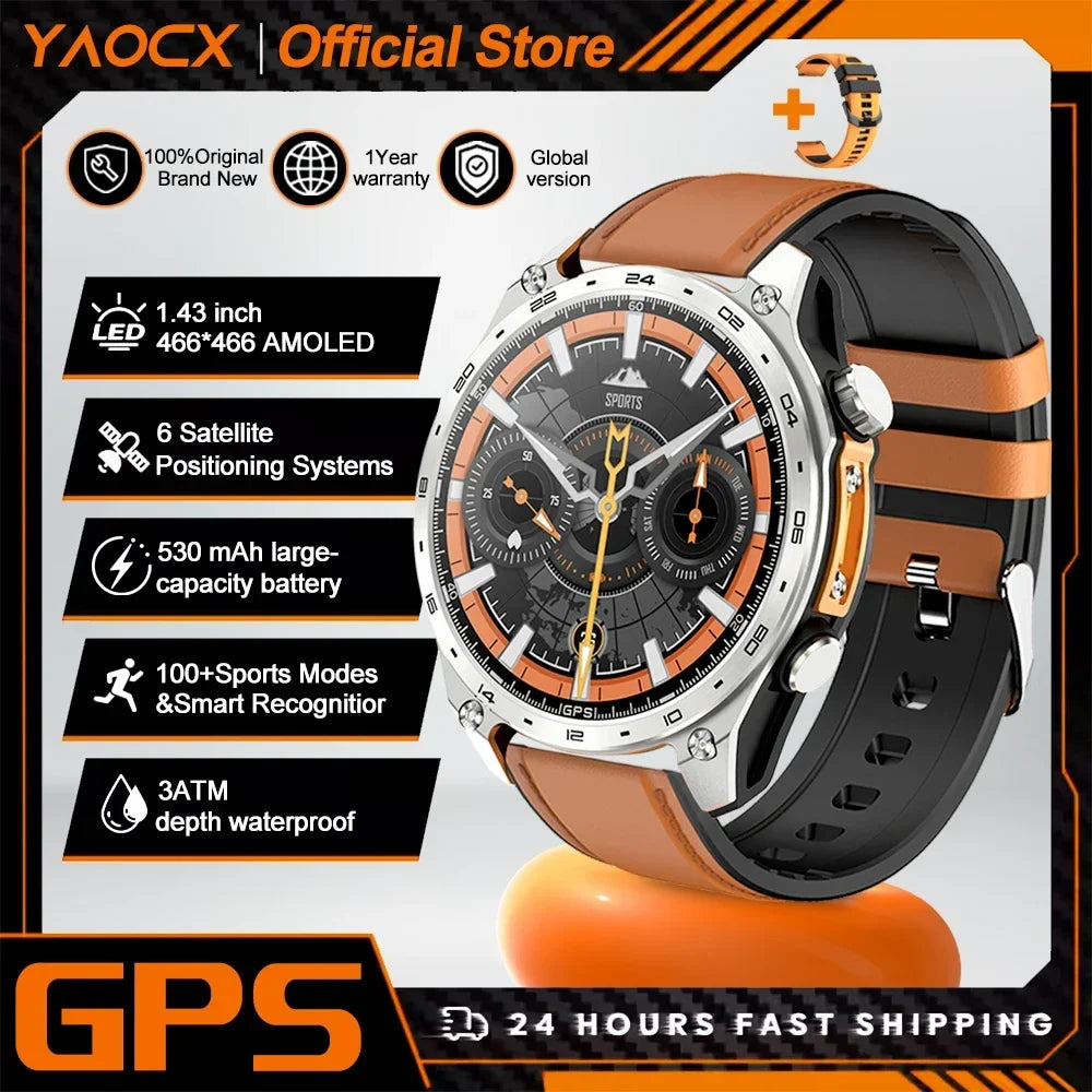 2026 New Smart Watch for Men with Built in GPS Maps 100+ Sport Modes 3ATM Waterproof BT Call MP3 MP4 Playback Altitude Compass