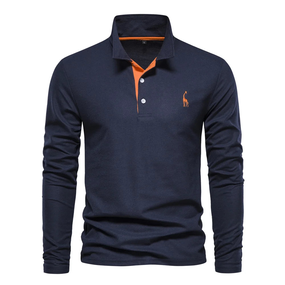 New Autumn Polo T shirt for Men Embroidery Solid Color Long Sleeve Golf Polo Shirts Homme Spring Social Business Polos Male