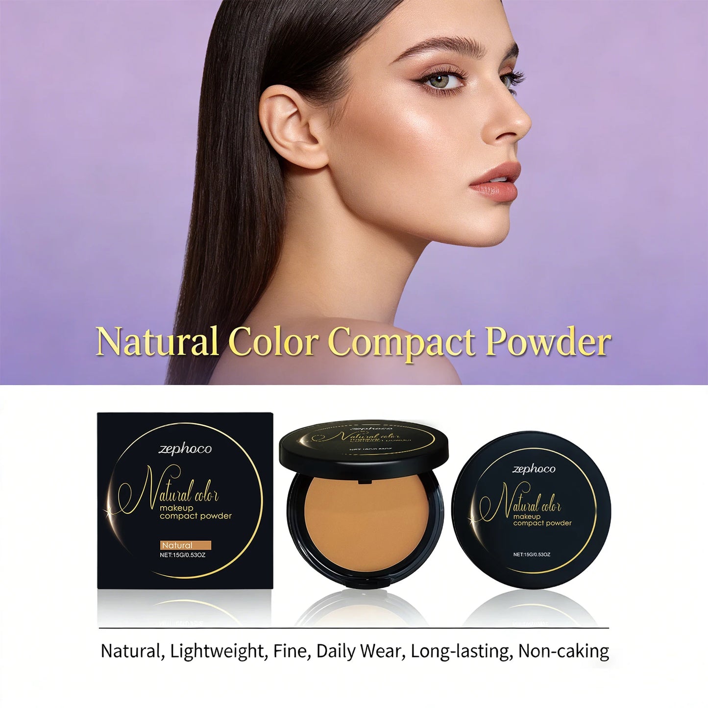 Oil Control Pressed Powder Matte Setting Long Lasting Three-Color Foundation Powder Dark Skin Natural Makeup Compact Powder