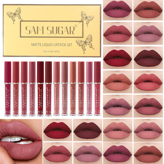 Velvet Matte Lip Kit, Waterproof, Smudge-Proof, Smooth Application, Long-Lasting Makeup Effect