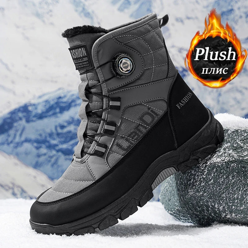 Men's Winter Snow Boots, Mid-Calf Design, Thick Plush Lining for Warmth and Comfort, Suitable for Cold Weather Sports and Casual Wear