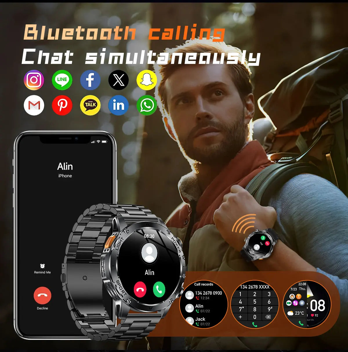 New Smart Watch For Men 1000Mah Battery Fitness Tracking Sport Waterproof Clock Smart Bracelet Men Military High-end custom dial