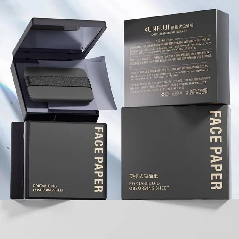 Oil Blotting Paper with Powder Puff and Mirror Portable Case Oil Control Face Sheets No Makeup Removal Matte Finish