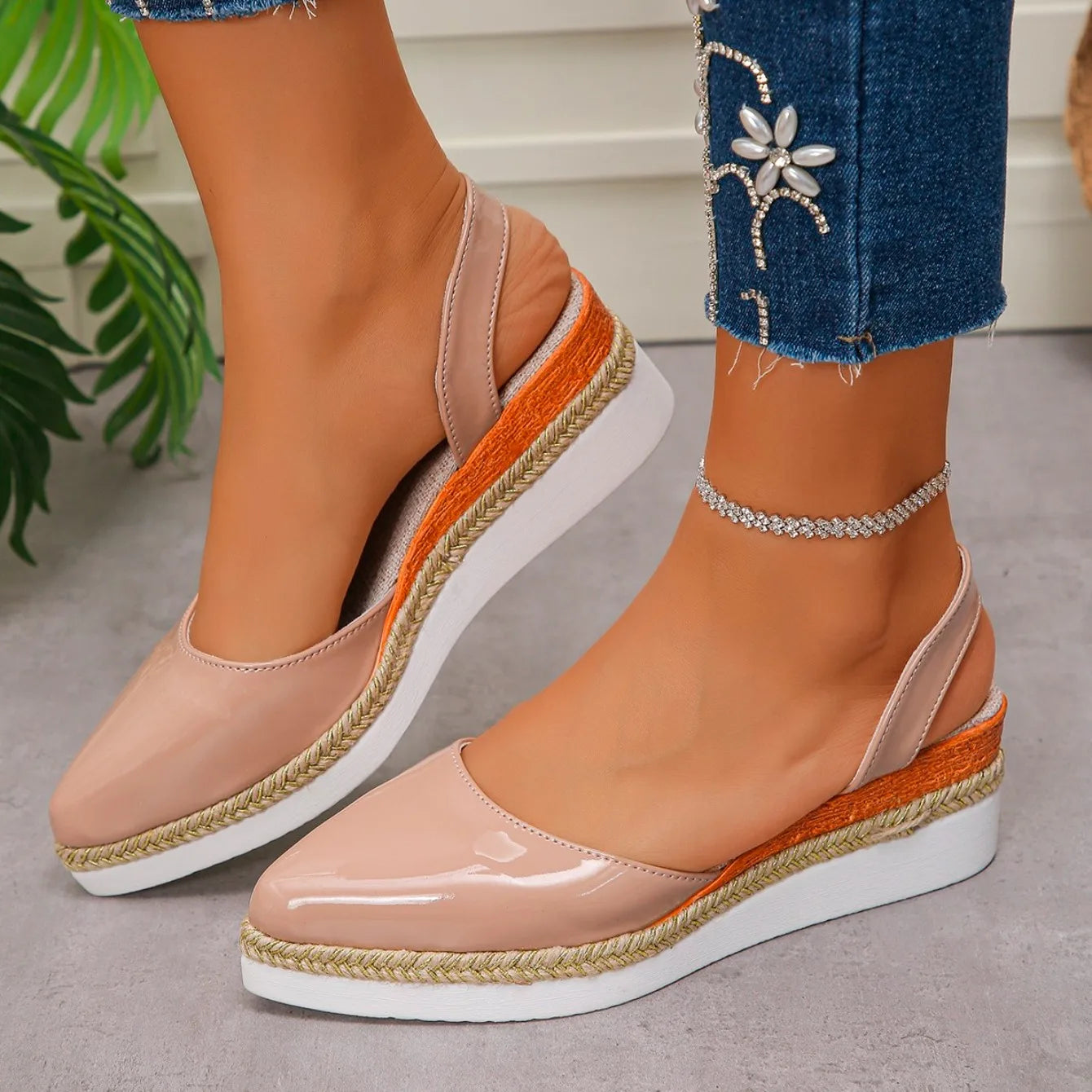 Women's Slingback Sandals 2026 Mid Heels Pointed Toe Closed Toe Sandals Wedge Breathable Casual Comfortable Shoes for Women