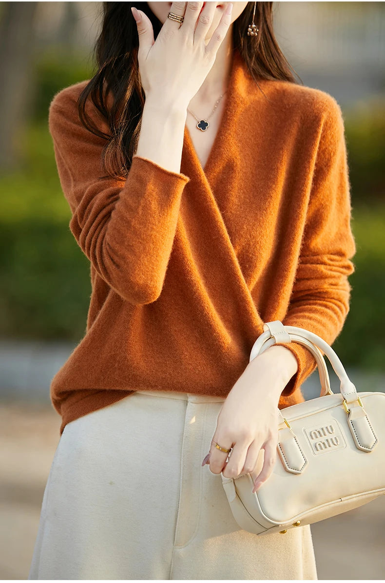 Women's Knitted Cashmere Sweater 100% Merino Wool Thickened Top Loose Long Sleeve Clothing Warm For Autumn And Winter YYY2442