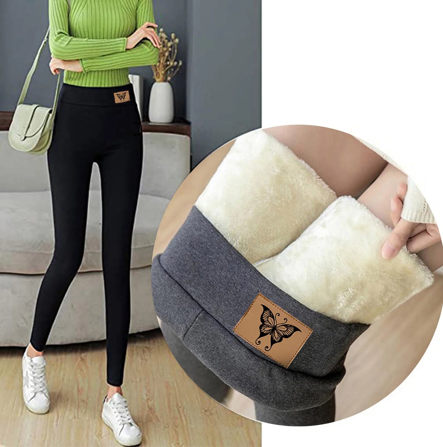 Winter Women Leggings Fleece Lined Velvet Keep Warm Pants High Waist Leggings Solid Color Comfortable Stretchy Thermal Trousers