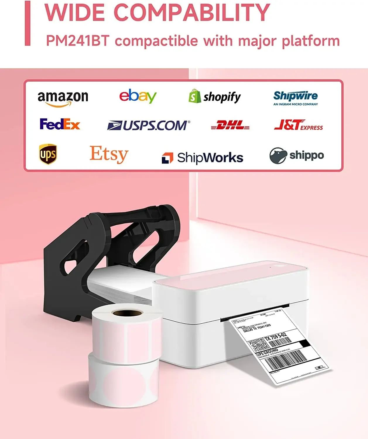 118mm Phomemo PM-241 Shipping Label Printer Bluetooth Wireless Thermal Label Printer Compatible with iPhone Android Mac Windows