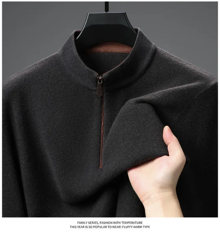 Cashmere Wool Classsic Sweater Men Autumn Winter Warm Knitting Clothes Long Sleeve  Sheep Wool Zipper Sweater Top Pullovers