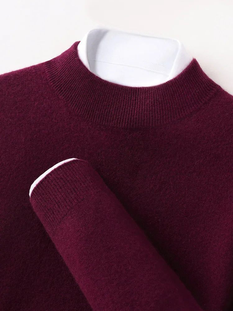 100% Pure Cashmere Men's Sweater Half High Neck Pullover Youth Business Casual Long Sleeve Jumper Spring/Autumn High-End Jacket