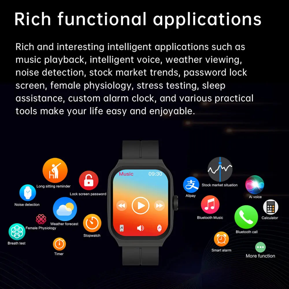 New AMOLED Smart Watch 1.96inch 3D Flexible Curved Screen Bluetooth Call Heart Rate NFC Waterproof Smartwatch For Android IOS