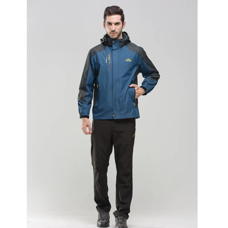 Trekking Outdoor Jackets for Men Autumn Classic Waterproof Rain Coats Hooded Camping Man's Rainwear Hiking Jacket and Pants