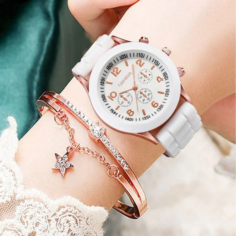 5/2PCS Set Luxury Watch Women Ring Necklace Earrings Rhinestone Wristwatch Female Casual Ladies Watches Bracelet Clock(No Box)