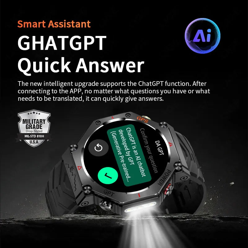 New GPS Positioning Smart Watch Men GPT AI Voice Assistant Bluetooth Call 3ATM Waterproof Compass Outdoor Sports Smartwatch 2025