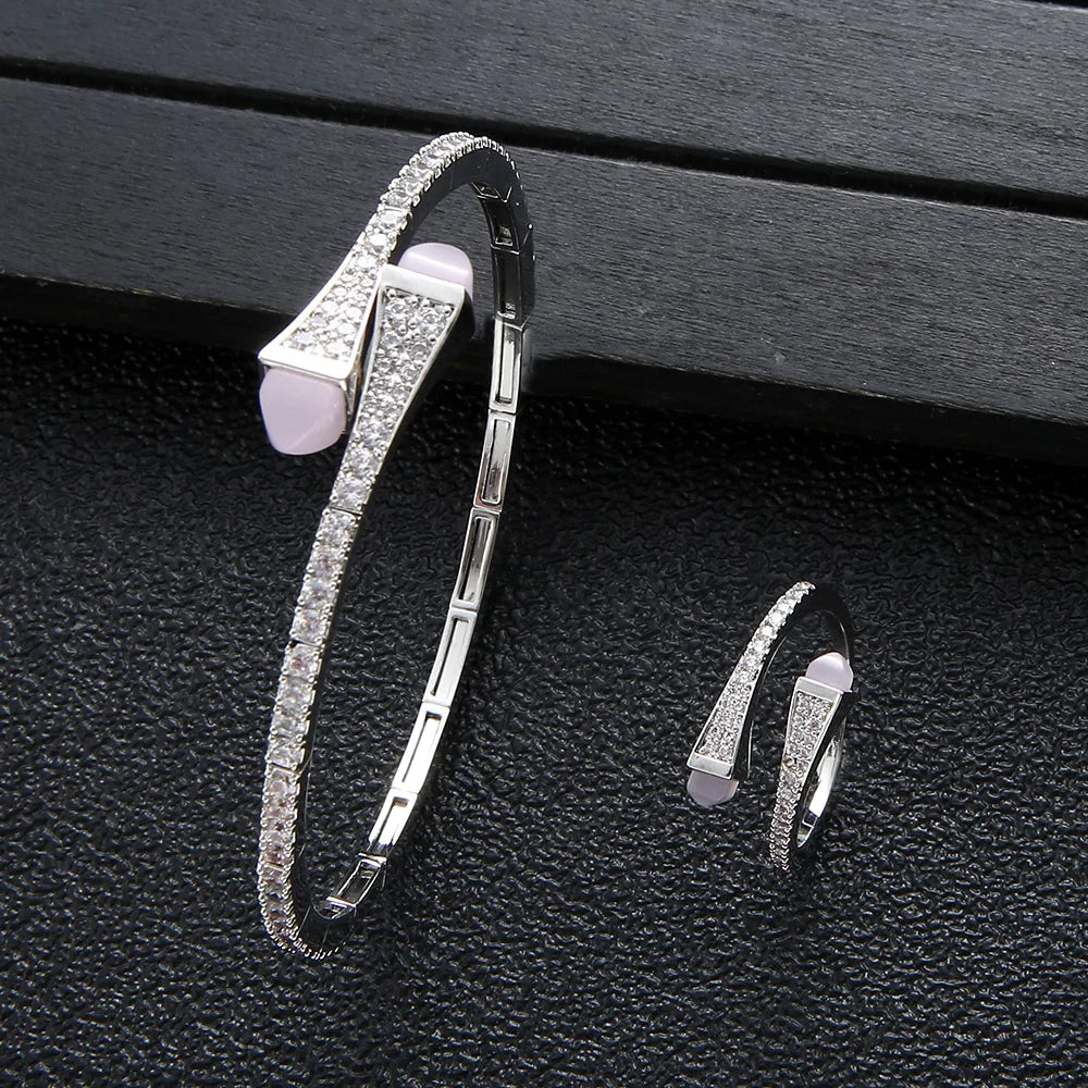 HIBRIDE Trendy Saudi Arabia Bangle Ring Set for Women Bridal Wedding Engagement Jewelry Sets brincos para as mulheres N-971