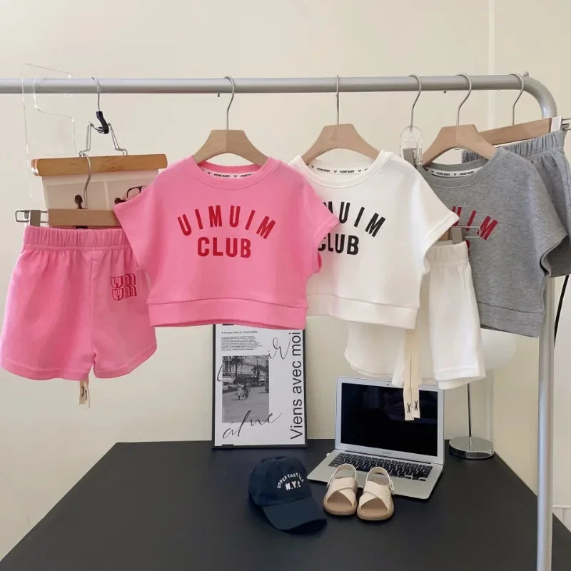 Summer Baby Girl Clothes Set Kid Letter Print Tshirts and Shorts 2pcs Suit Children's Girls Short Sleeve Top Bottom Tracksuit