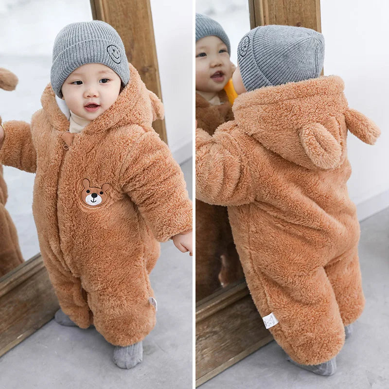 Ropa para bebé niño, peleles bonitos de oso de peluche para bebé, mono con capucha para mantener el calor, mono general para recién nacido de 0 a 18M