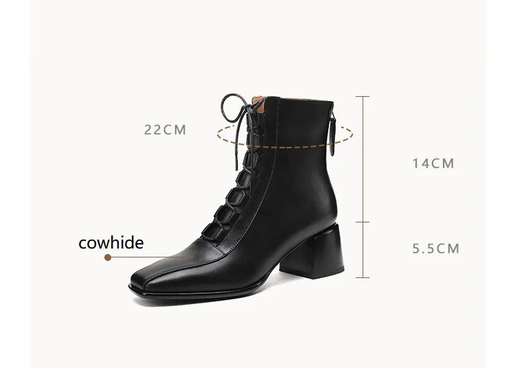 2022 Autumn Women Boots Square Toe Back Zipper Women Shoes Chunky Heels Shoes for Women High Heel Boots Vintage Leather Shoes