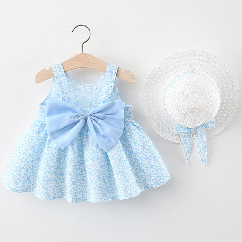 2Piece Summer Newborn Dresses Toddler Clothes Cute Bow Flowers Beach Infant Princess Dress Baby Girl Clothing Set BC252