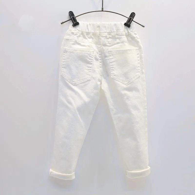 Otoño, pantalones vaqueros blancos para bebés y niños, pantalones rasgados para niños, pantalones rotos para niños