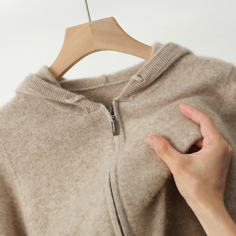 2025 New Men Knitted Plane Hooded Cardigan Cashmere Sweater Zipper Design Pocket Decoration High quality Thick Warmth Hoodie