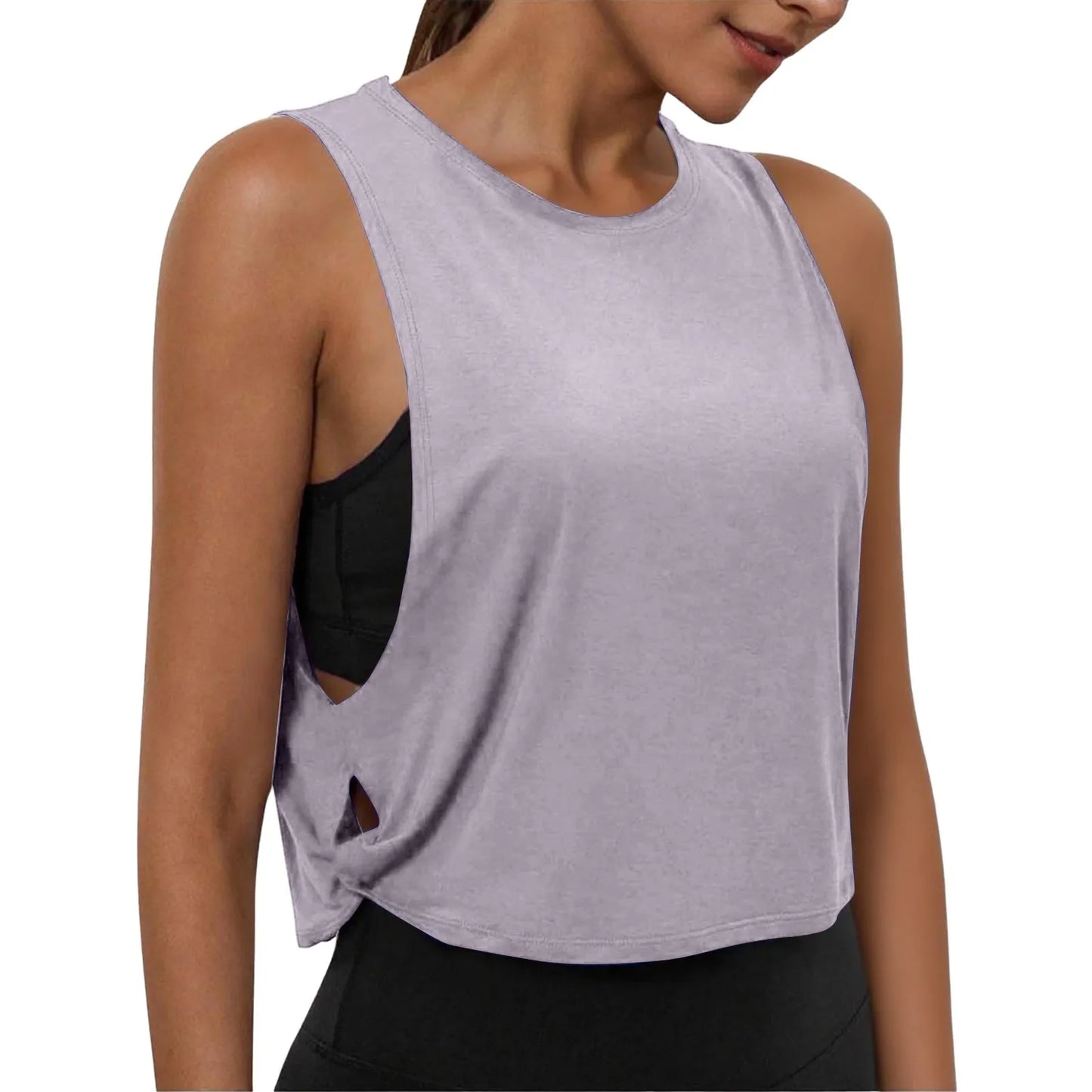 Women Sleeveless Yoga Tops Athletic Vest Breathable Blouse Cover Up Gym Workout Cool T-Shirt Running Short Tank Crop Top