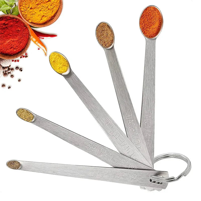5Pcs/set Mini Measuring Spoon Set Stainless Steel Seasoning Dry And Liquid Ingredients Kitchen Mearure Tools Home Supplies
