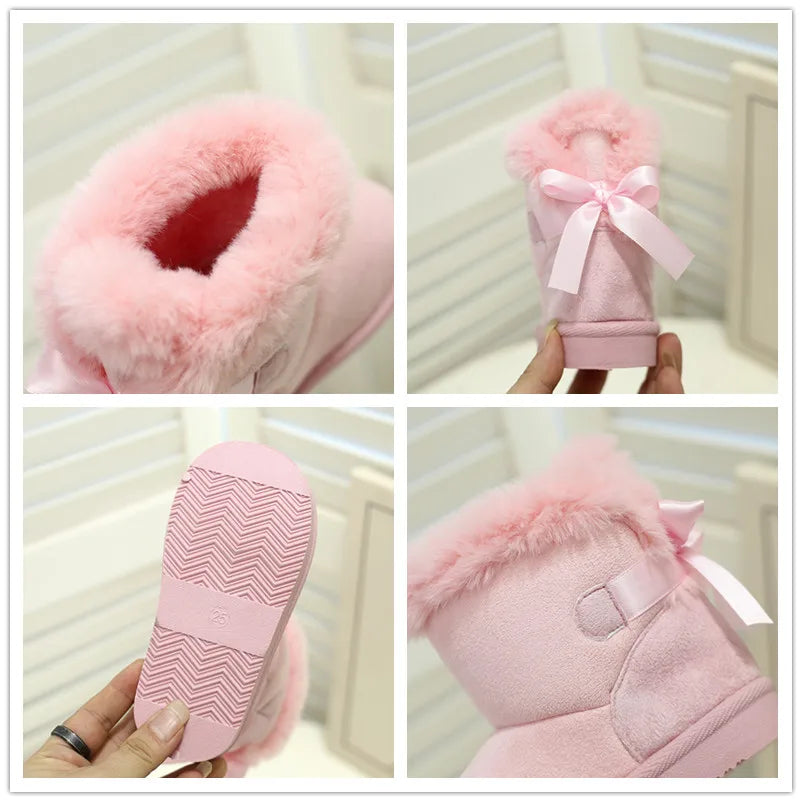 Toddler Boys Girls Winter Warm Cotton Boots 2025 New Kid Snow Boots with Bow Detail Non-slip Simple Versatile School Daily Wear