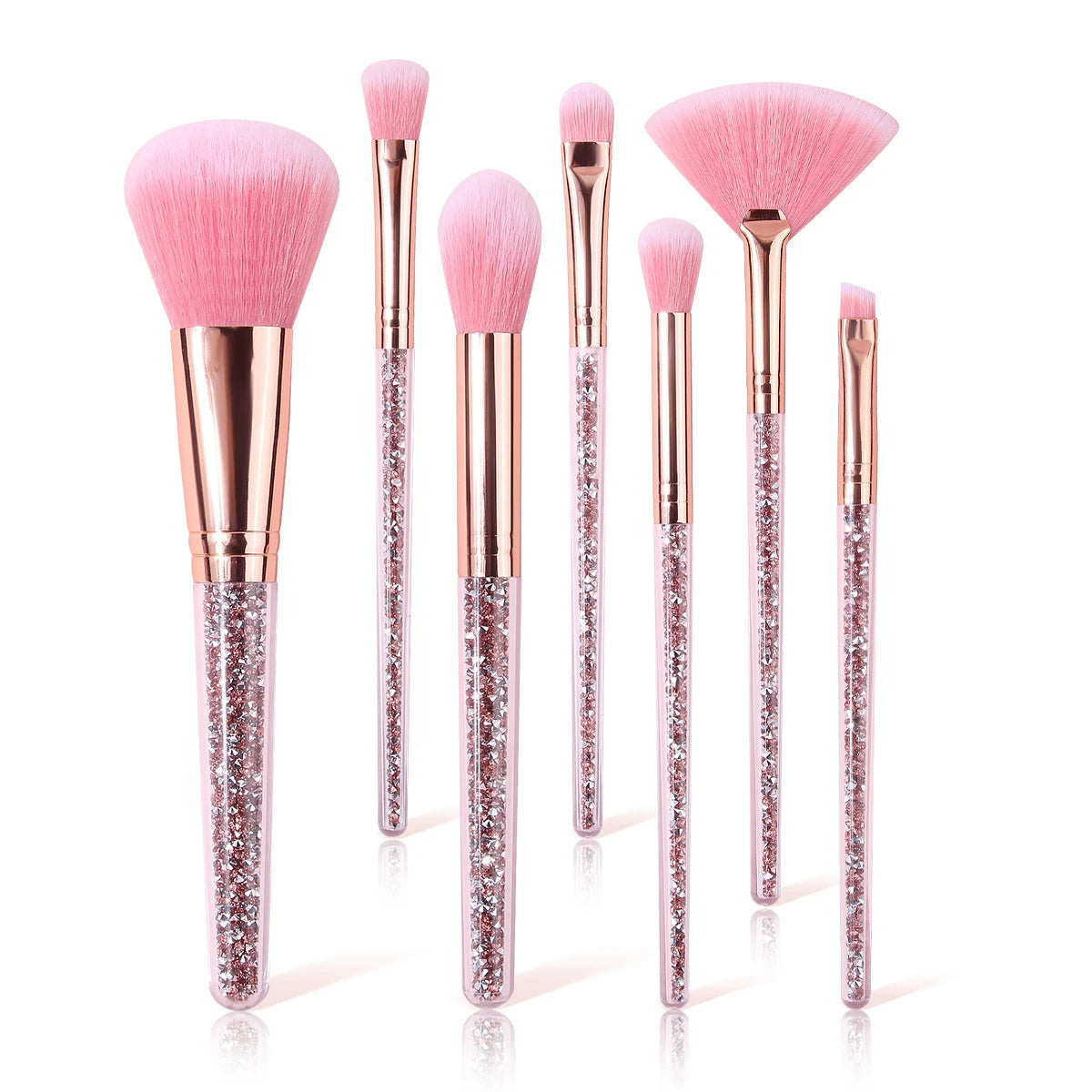 7PCS Pink Crystal Makeup Brushes Set Rose Gold Handle for Foundation Eyeshadow Blush