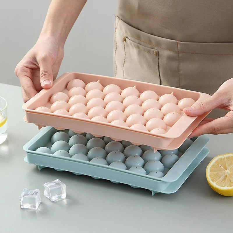 33 Ice Ball Mold - Whiskey Cocktail Round Ice Cube Maker with Lid, Perfect Hockey Ball Shape, BPA Free Mini Tray Kitchen Tools