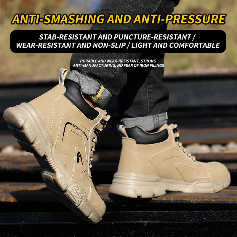Winter Plush Work Boots For Men Ankle Anti-smash Anti-puncture Safety Shoes Steel Toe Protective Male Footwear Indestructible
