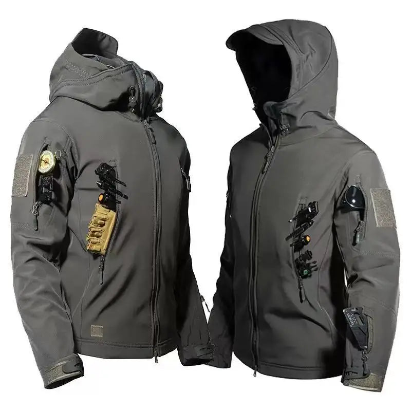 Men Winter Autumn Fleece Tactical Parkas Waterproof Cargo Jackets Windbreak Hiking Camping Climbing Softshell Casual Hood Coats