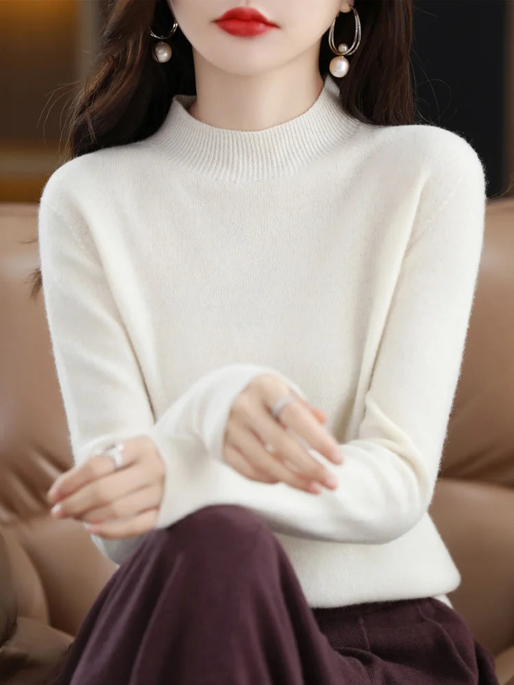 100% Merino Wool Cashmere Sweater Women Knitted Sweater Turtleneck Long Sleeve Pullovers Autumn Winter Clothing Warm Jumper Tops
