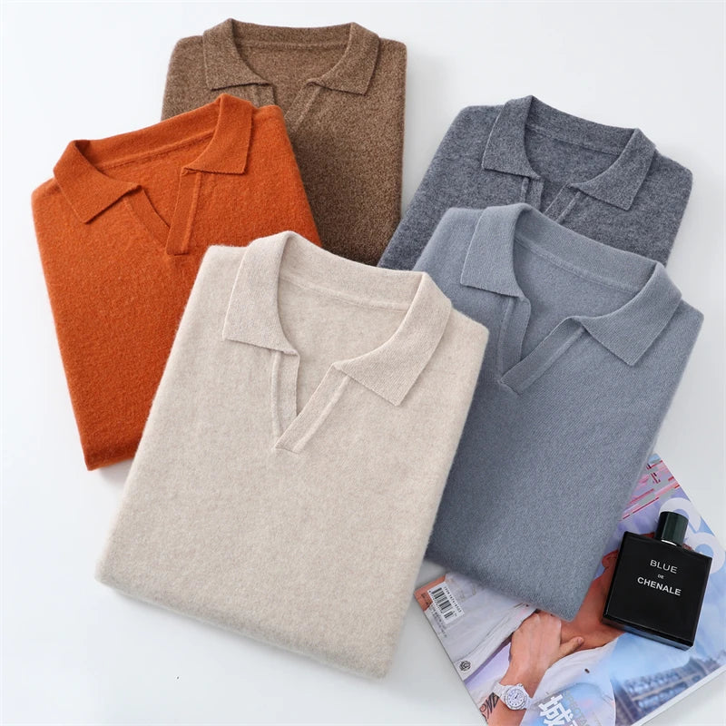 Autumn/Winter Men's 100% Pure Cashmere Pullover Business Casual Solid Knitted Sweater Loose Collar Tops Thick Warm Base Jumper